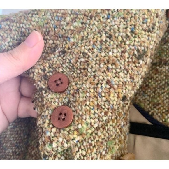 Rare Vintage J. Crew Green Wool Tweed Double Breasted Pea Coat Size 2 - Picture 7 of 16